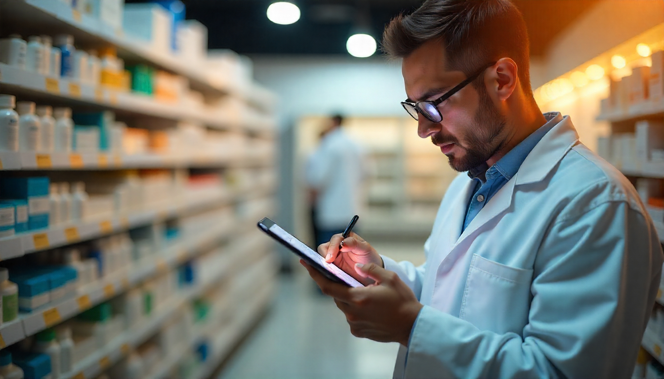 Farmacêutico analisando gráficos de vendas e aplicando precificação estratégica na farmácia para aumentar a lucratividade